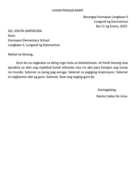 liham pasasalamat sa kapitan ng barangay|Liham Pasasalamat (10 Halimbawa) — MagaralPH.